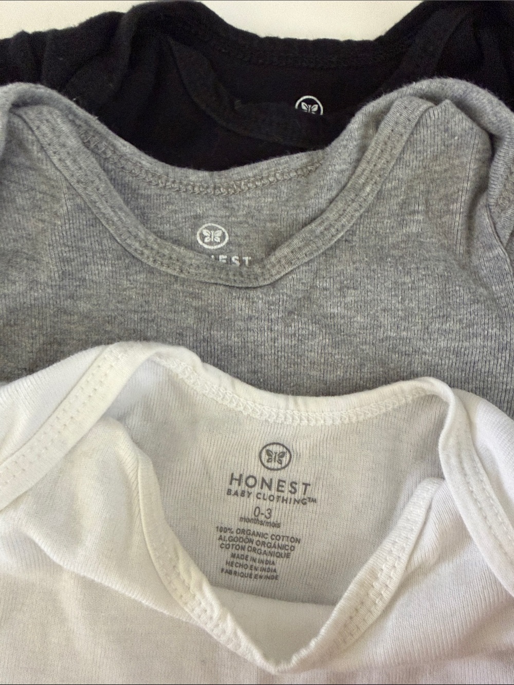Honest Organic Cotton 3-Pack Long Sleeve Bodysuits - White, Gray, Black